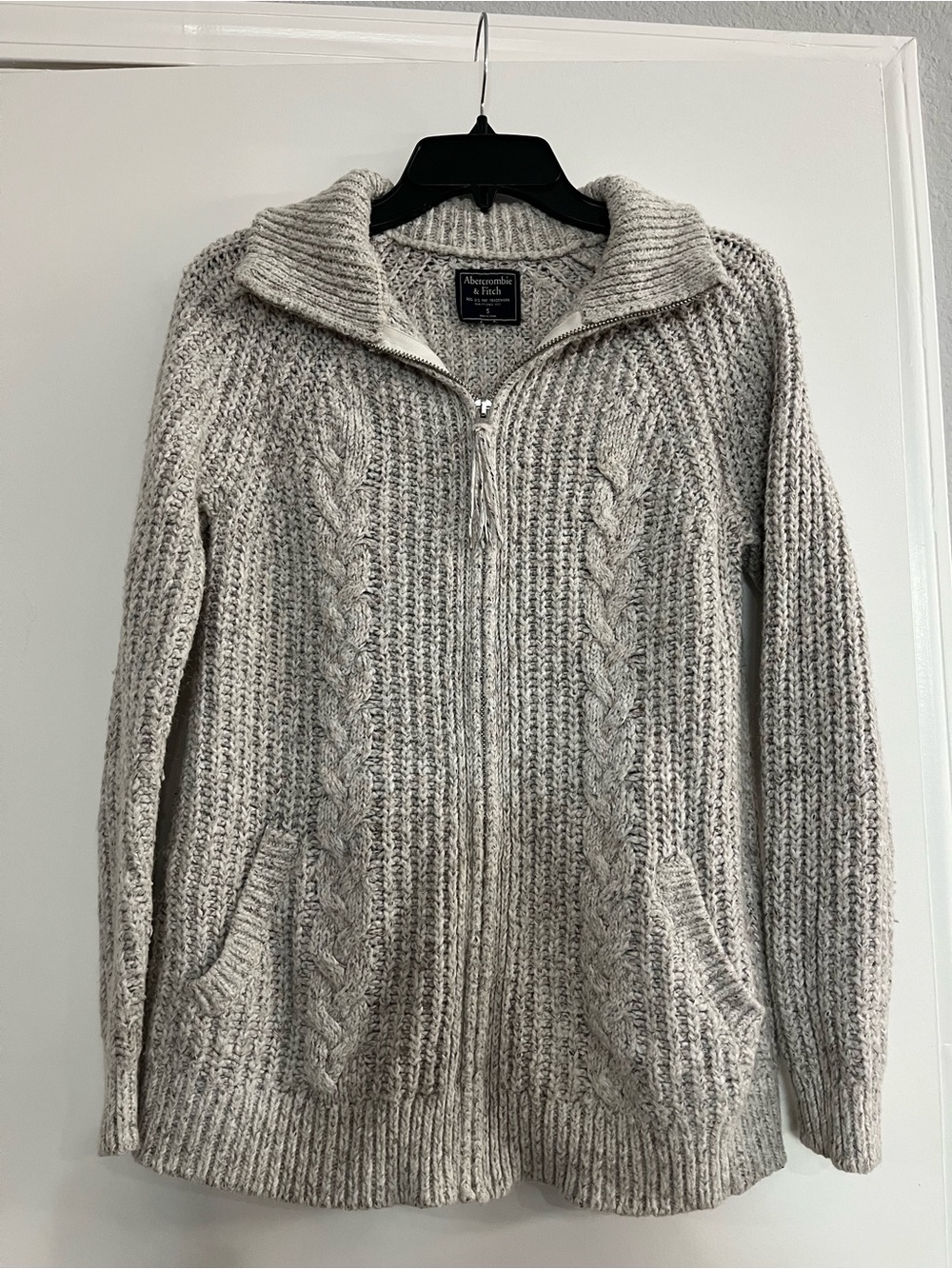 Abercrombie & Fitch Chunky Cable Knit Zip Cardigan Sweater Womens S